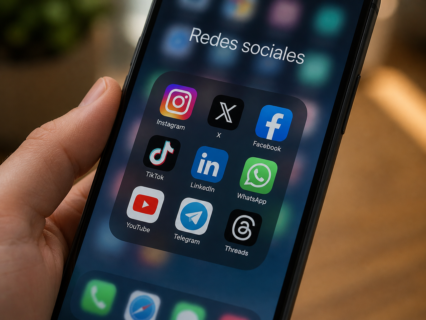 Pantalla de móvil mostrando aplicaciones de gestión de redes sociales para candidatos políticos