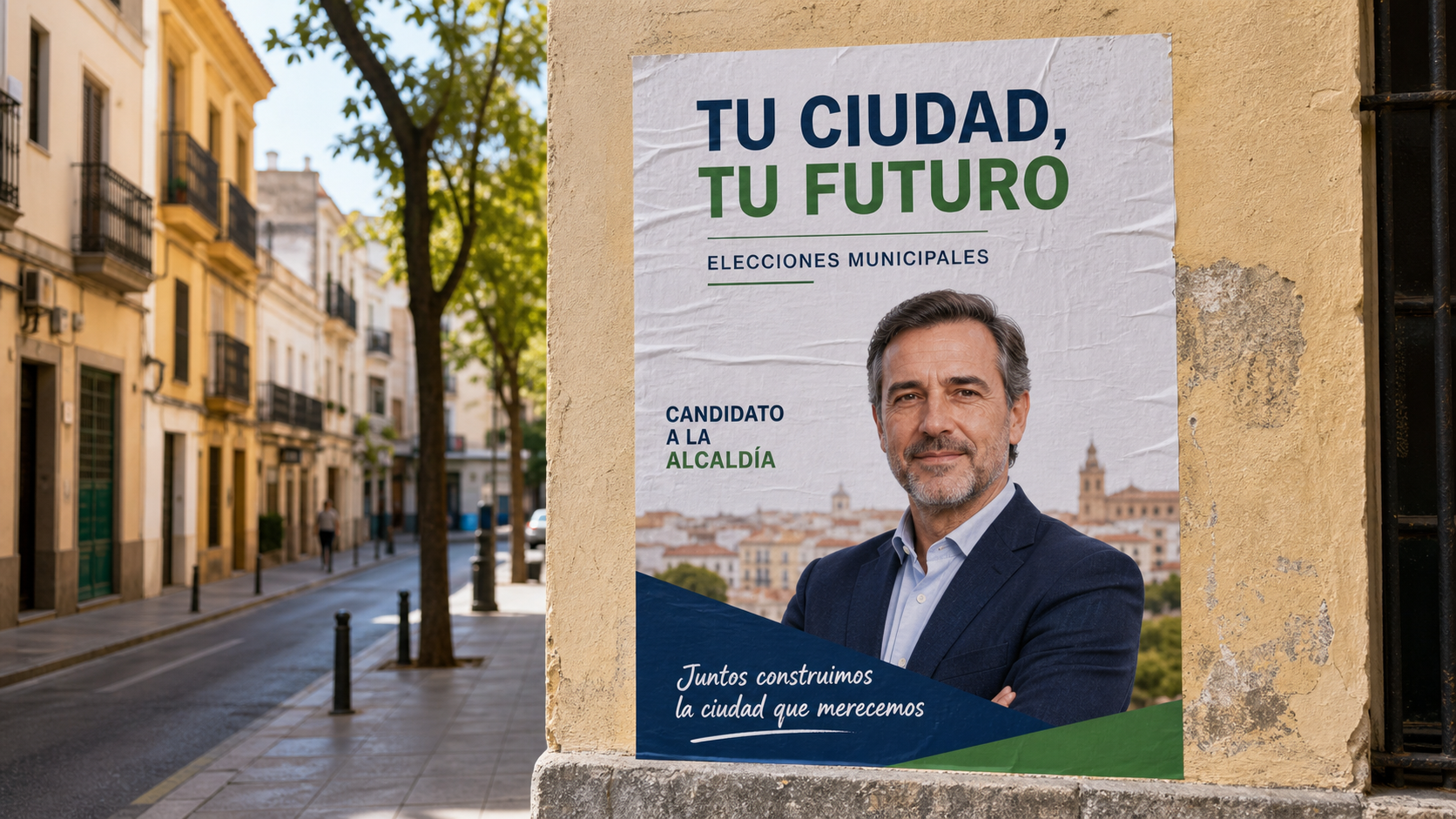 Cartel electoral de campaña municipal en la calle de un pueblo español