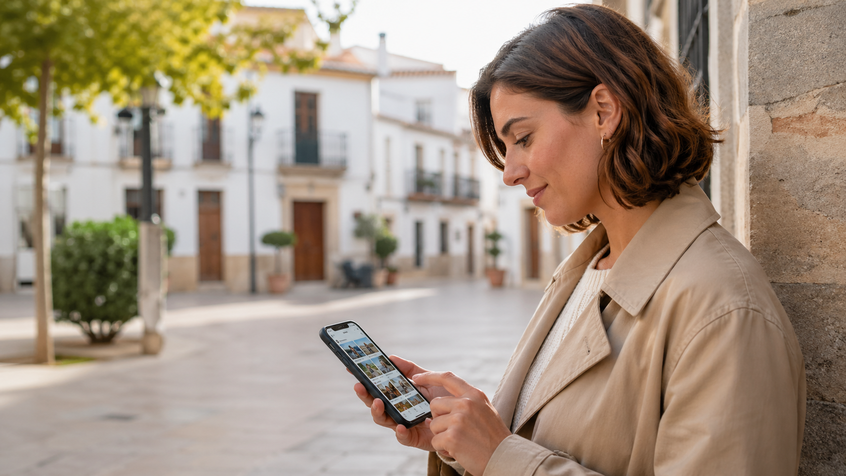 Persona usando Instagram en el móvil para gestionar el perfil político de un candidato municipal