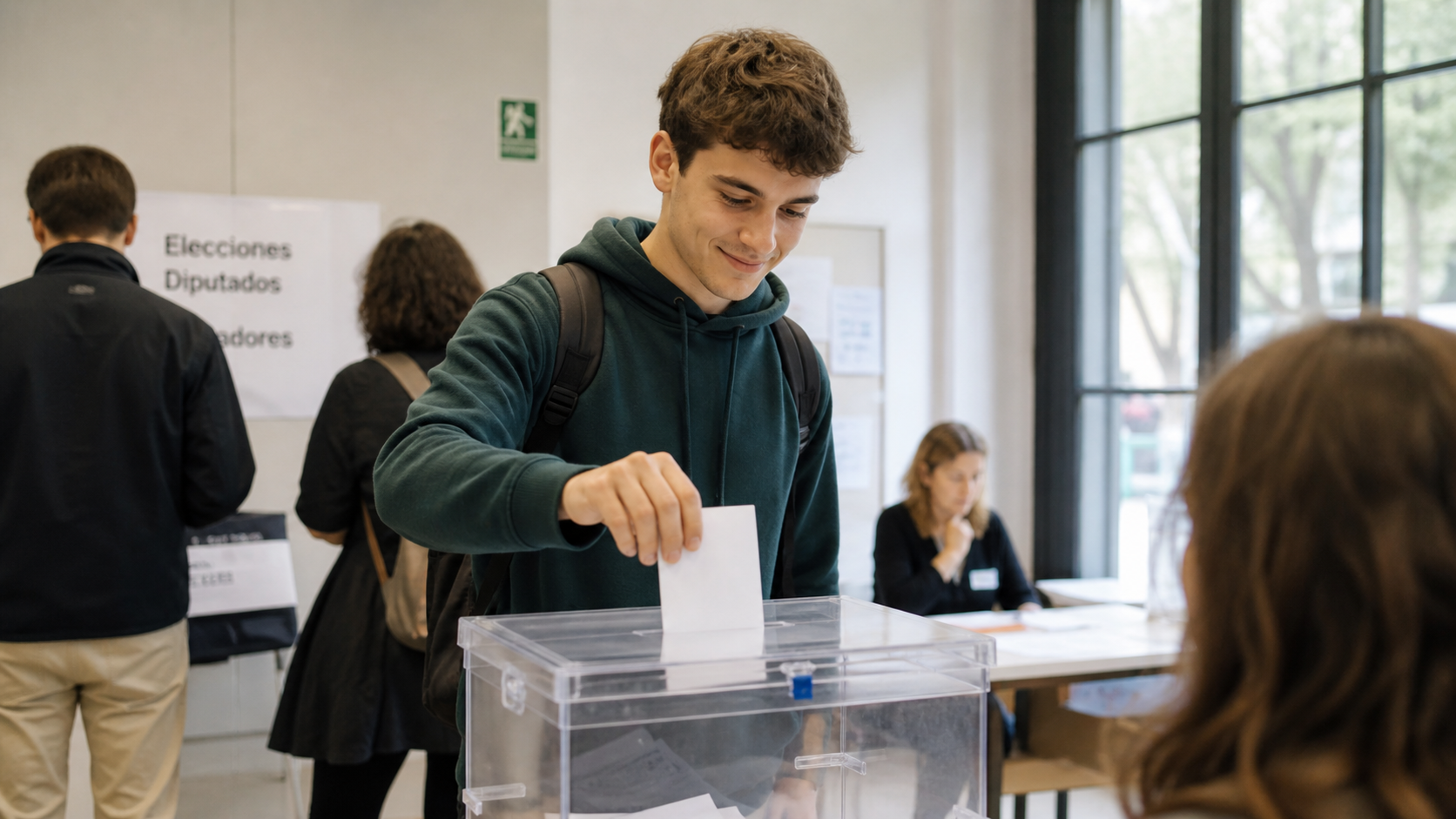 Joven ejerciendo su derecho al voto en unas elecciones municipales en España